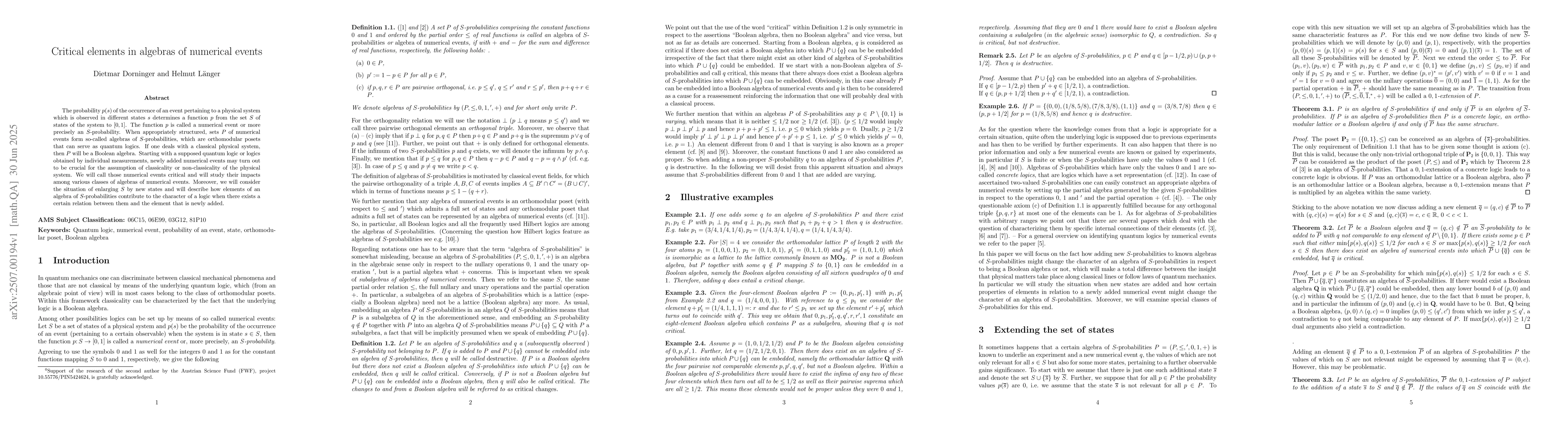 Thumbnail for Critical elements in algebras of numerical events