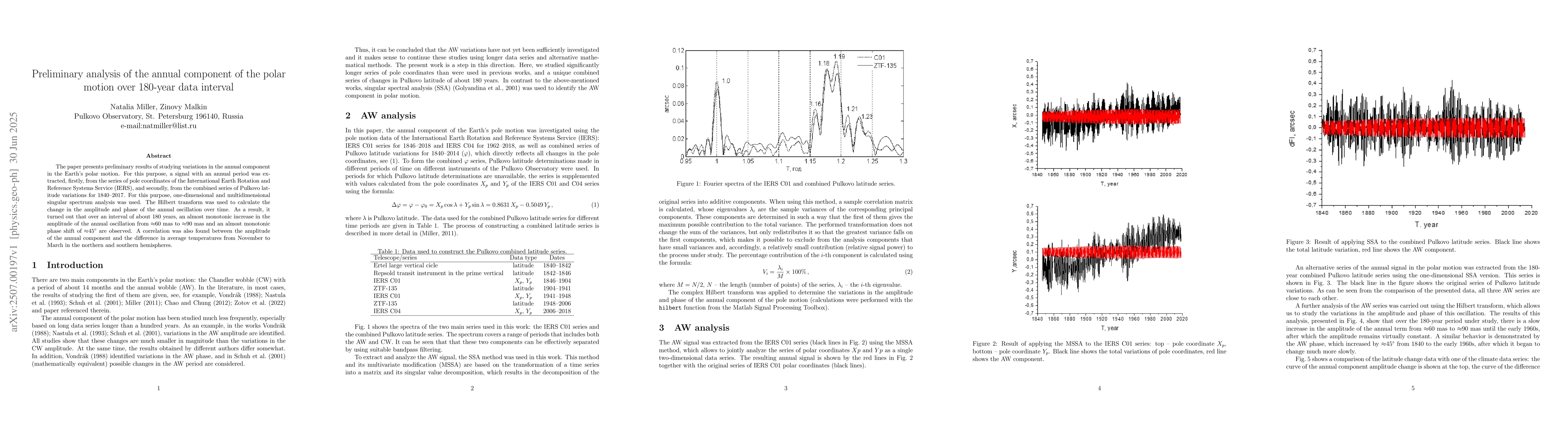 Thumbnail for Preliminary analysis of the annual component of the polar motion over
  180-year data interval