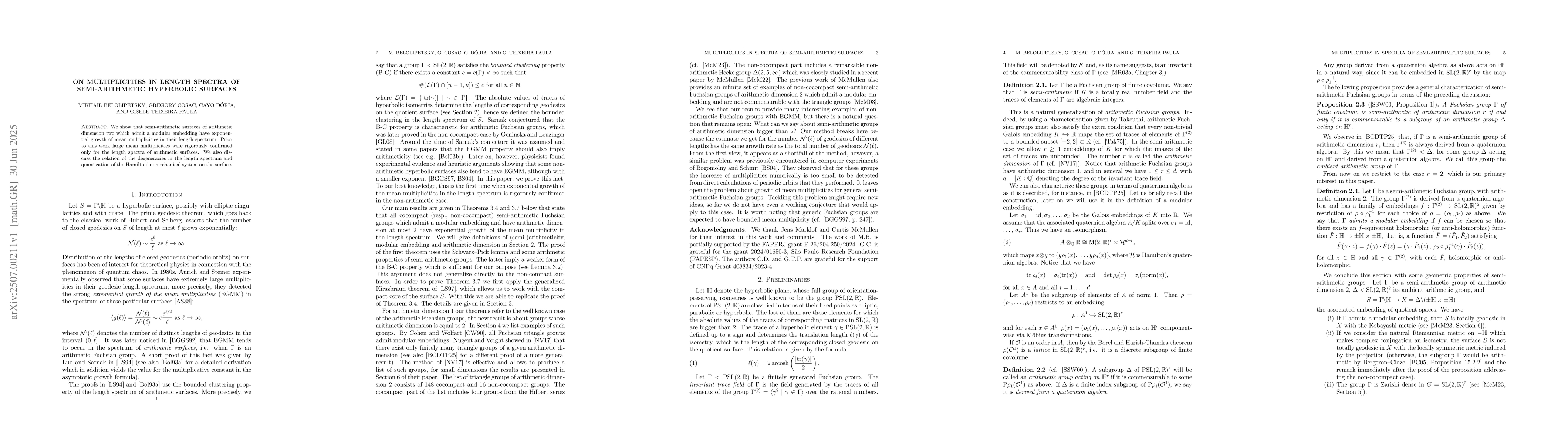 Thumbnail for On multiplicities in length spectra of semi-arithmetic hyperbolic
  surfaces