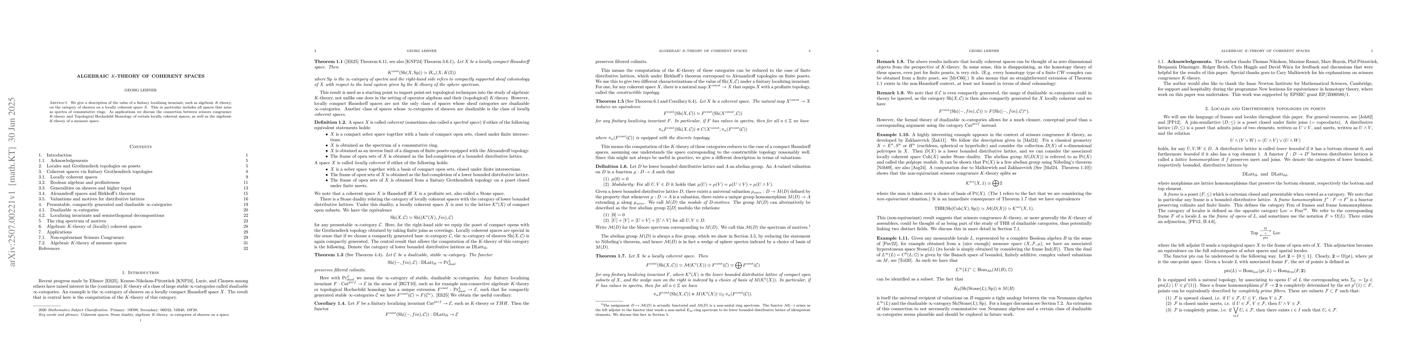 Thumbnail for Algebraic $K$-theory of coherent spaces
