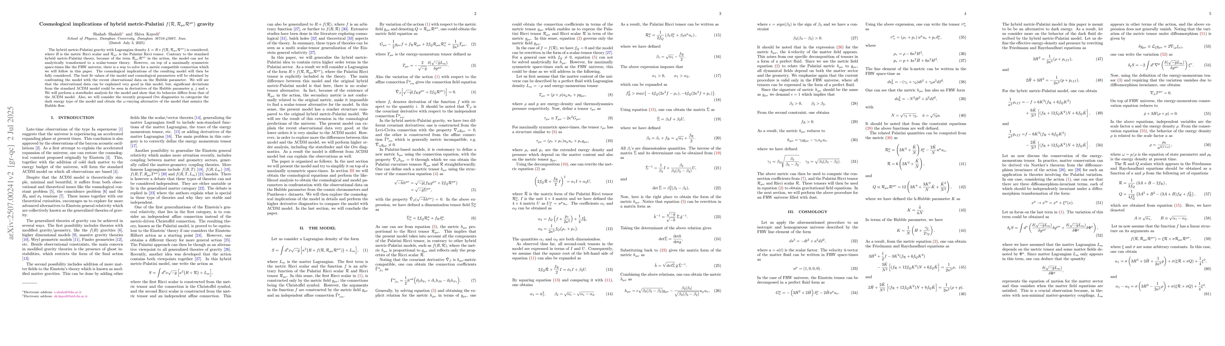 Thumbnail for Cosmological implications of hybrid metric-Palatini
  $f(\mathcal{R},\mathcal{R}_{μν}\mathcal{R}^{μν})$ gravity