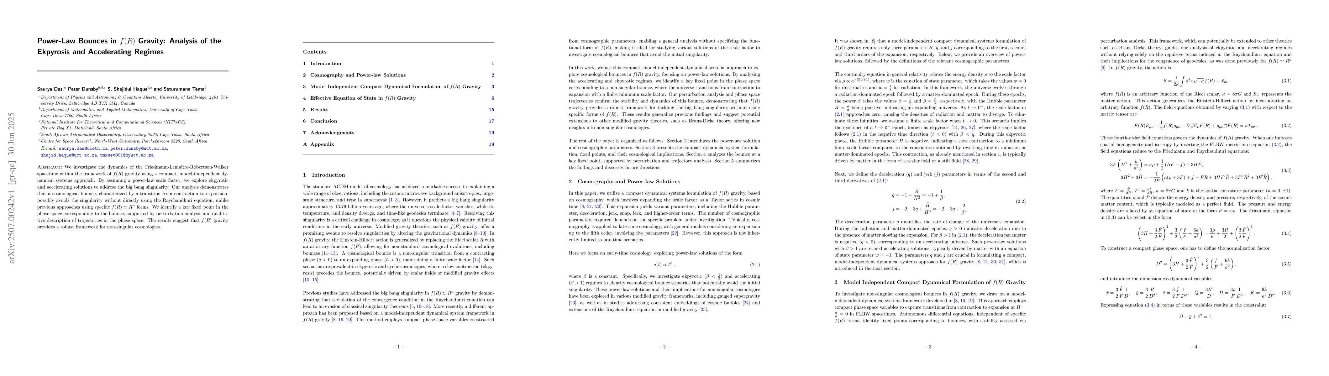 Thumbnail for Power-Law Bounces in $f(R)$ Gravity: Analysis of the Ekpyrosis and
  Accelerating Regimes