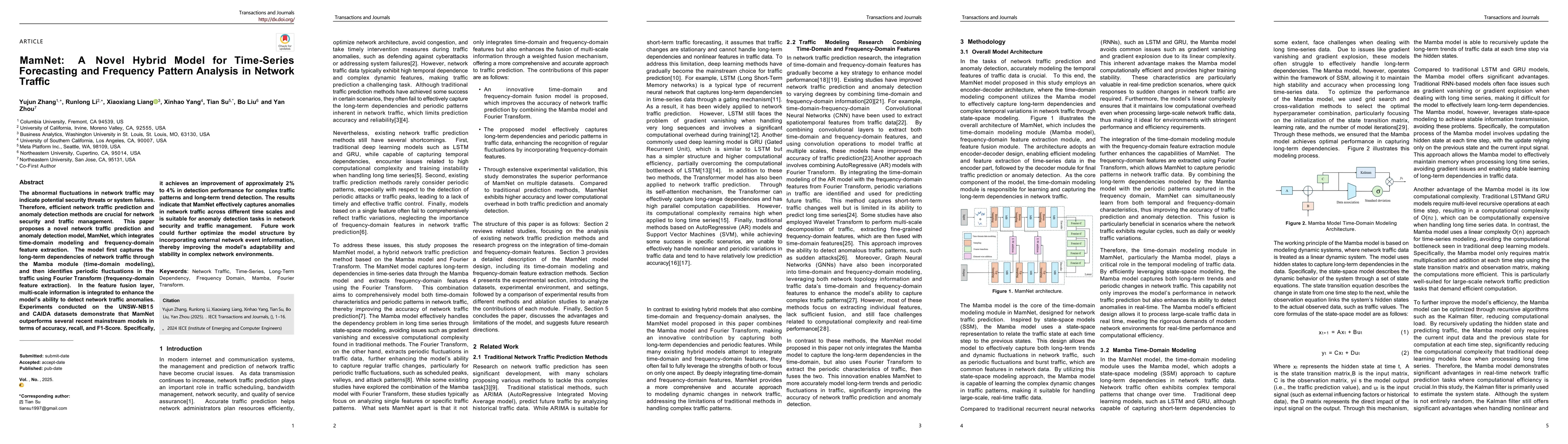 Thumbnail for MamNet: A Novel Hybrid Model for Time-Series Forecasting and Frequency
  Pattern Analysis in Network Traffic