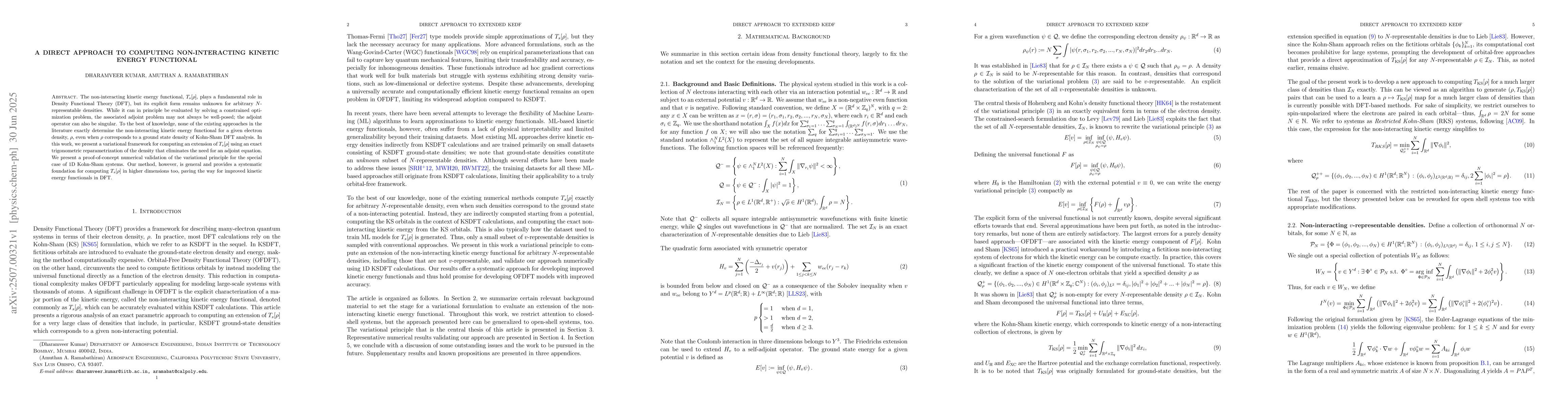 Thumbnail for A direct approach to computing non-interacting kinetic energy functional