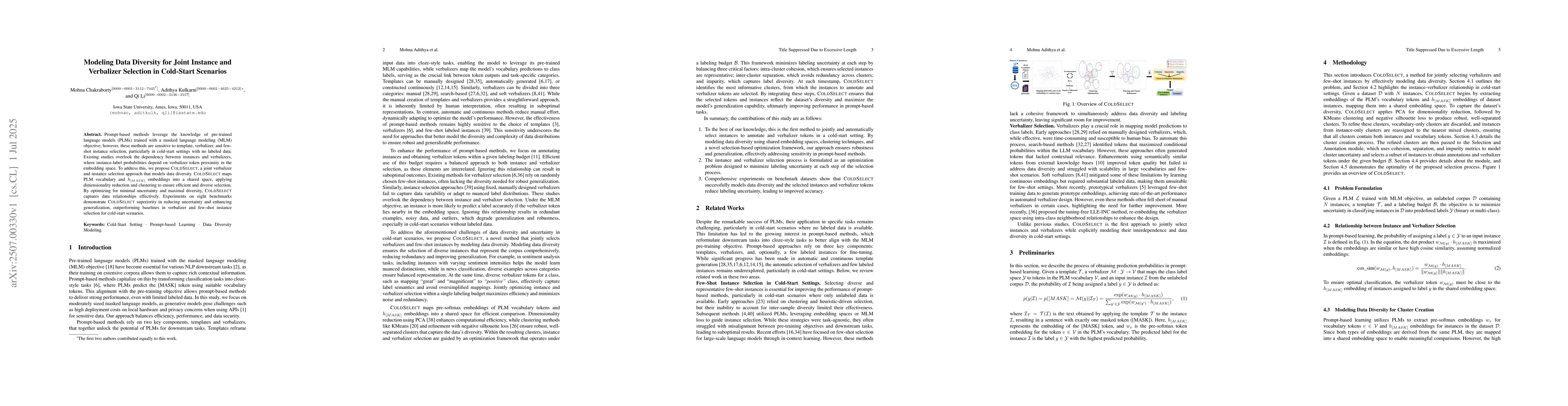 Thumbnail for Modeling Data Diversity for Joint Instance and Verbalizer Selection in
  Cold-Start Scenarios