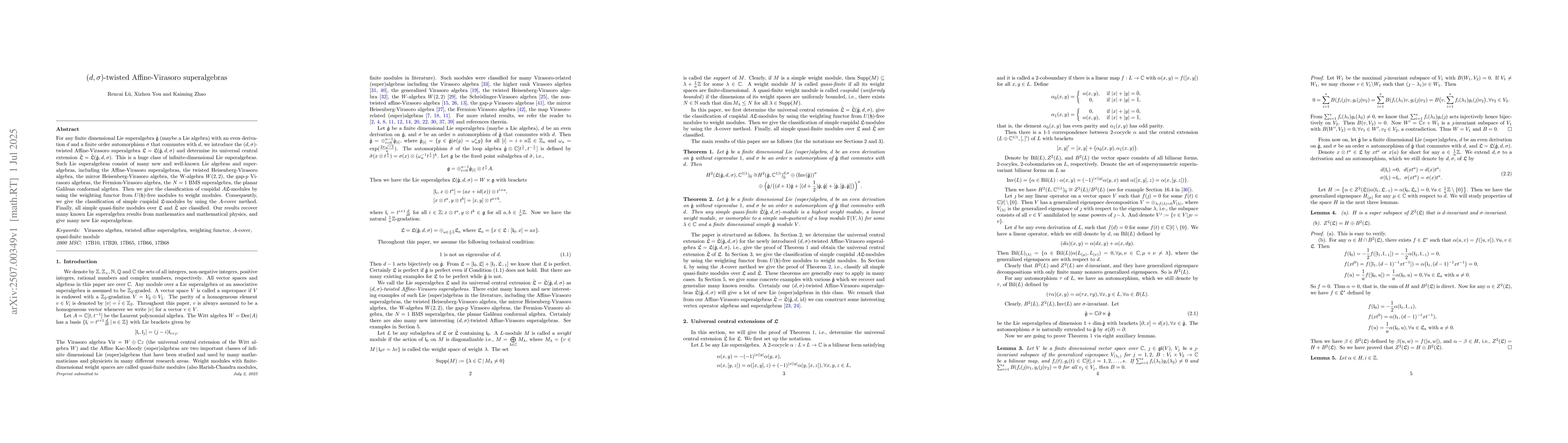 Thumbnail for $(d,σ)$-twisted Affine-Virasoro superalgebras