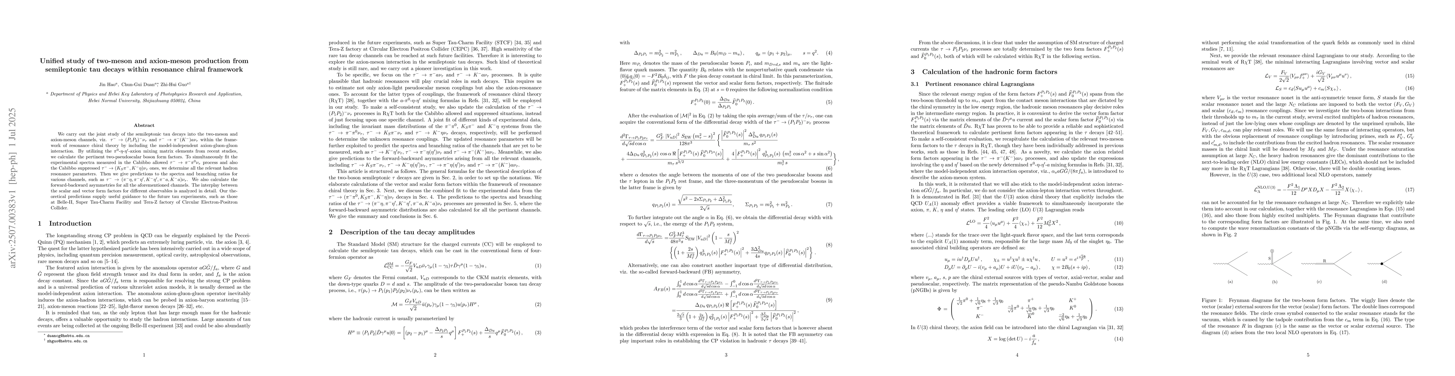 Thumbnail for Unified study of two-meson and axion-meson production from semileptonic
  tau decays within resonance chiral framework