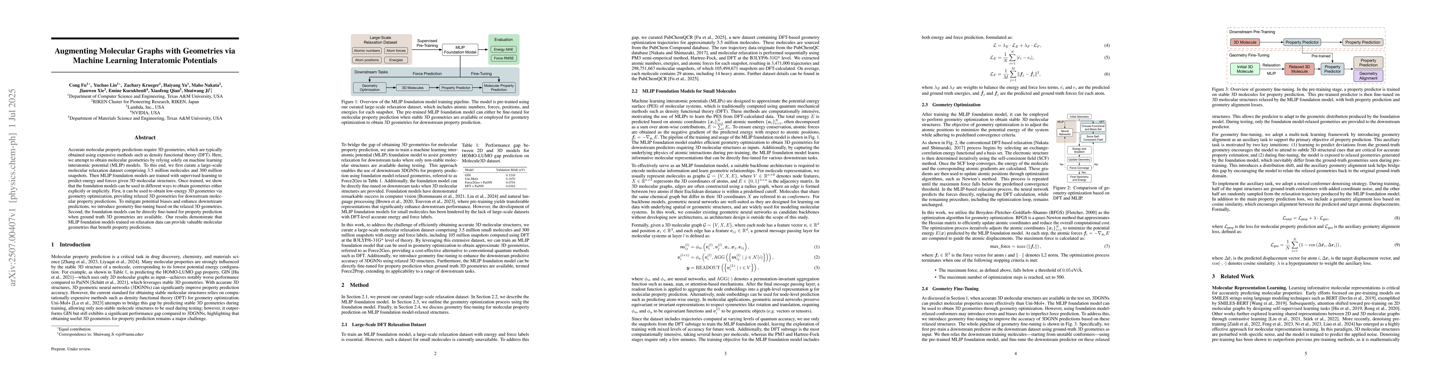 Thumbnail for Augmenting Molecular Graphs with Geometries via Machine Learning
  Interatomic Potentials
