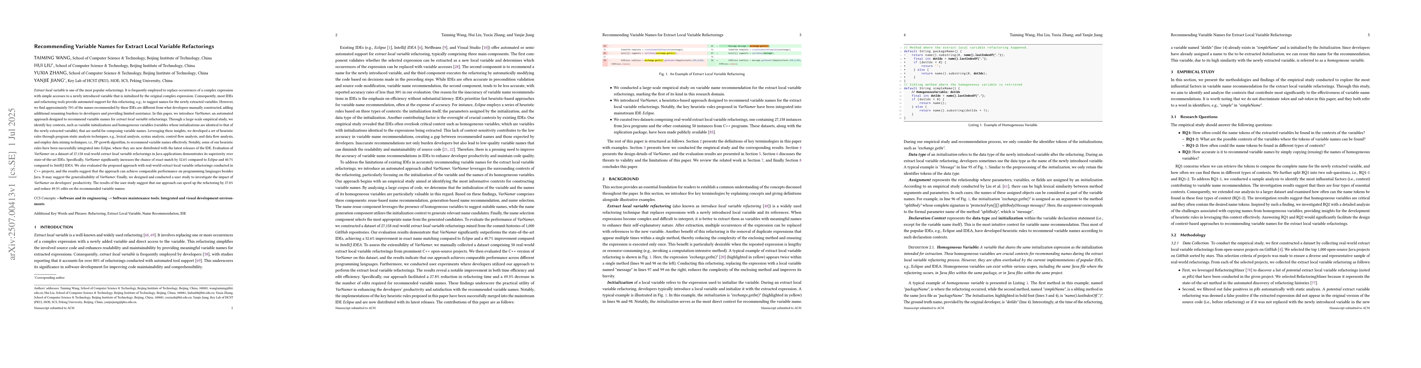 Thumbnail for Recommending Variable Names for Extract Local Variable Refactorings
