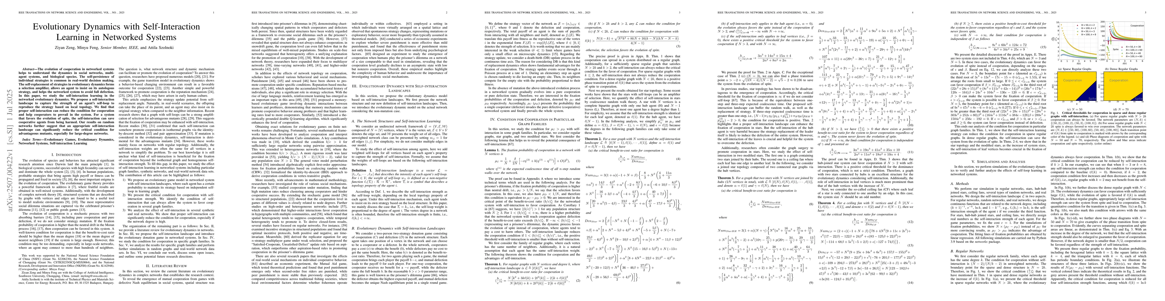 Thumbnail for Evolutionary Dynamics with Self-Interaction Learning in Networked
  Systems