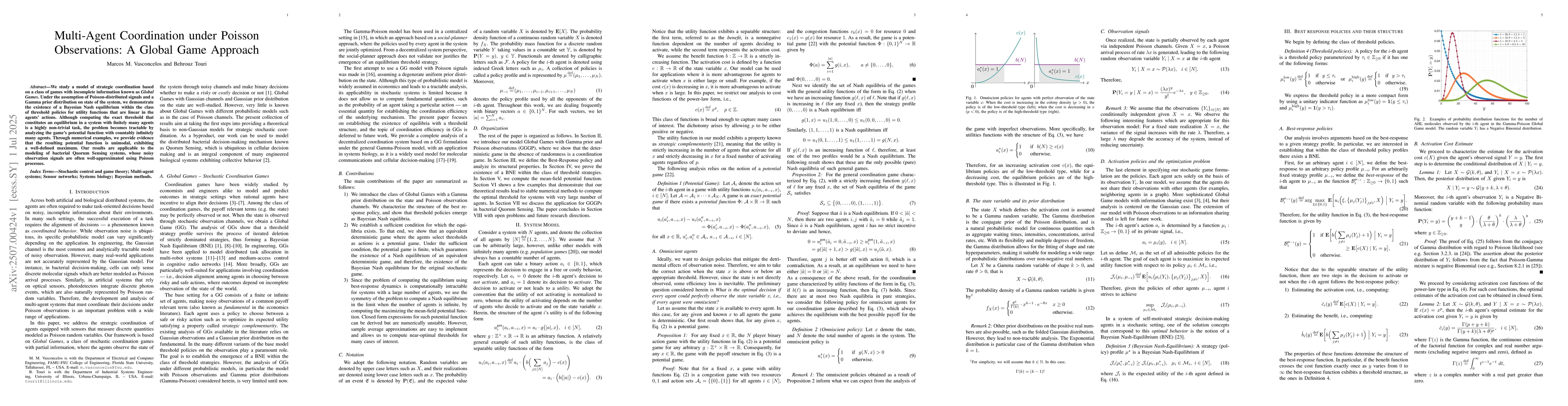 Thumbnail for Multi-Agent Coordination under Poisson Observations: A Global Game
  Approach