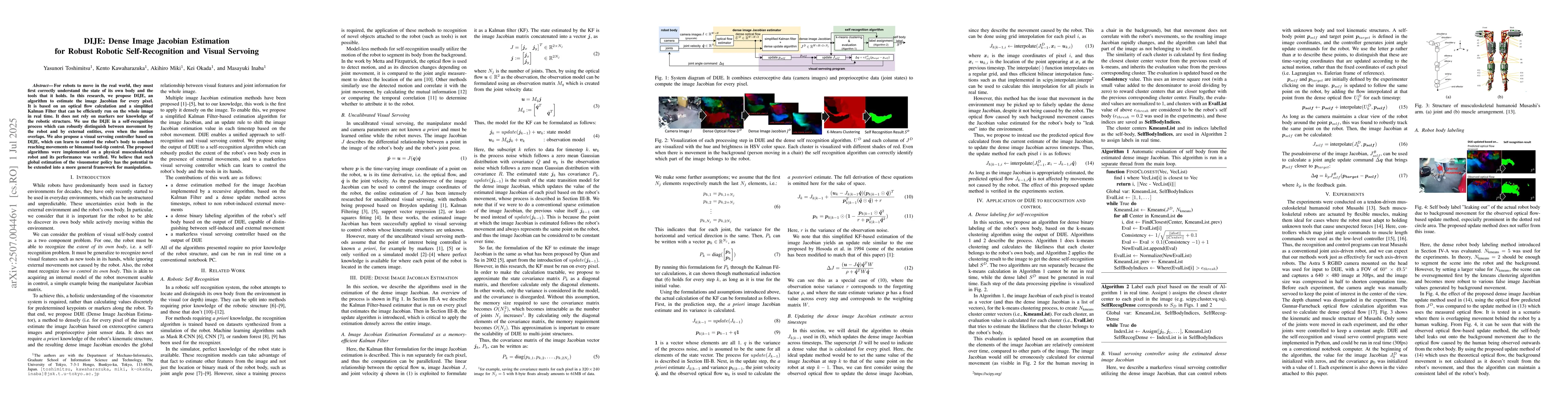 Thumbnail for DIJE: Dense Image Jacobian Estimation for Robust Robotic
  Self-Recognition and Visual Servoing