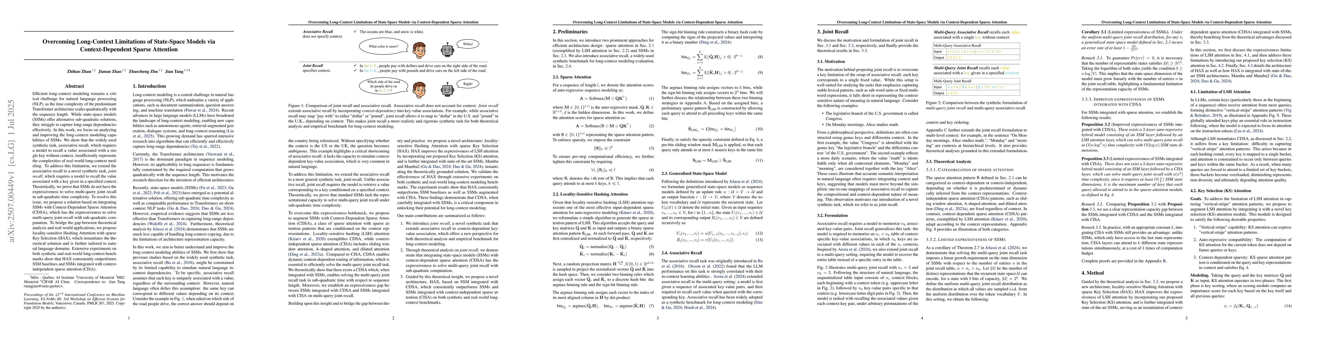 Thumbnail for Overcoming Long-Context Limitations of State-Space Models via
  Context-Dependent Sparse Attention