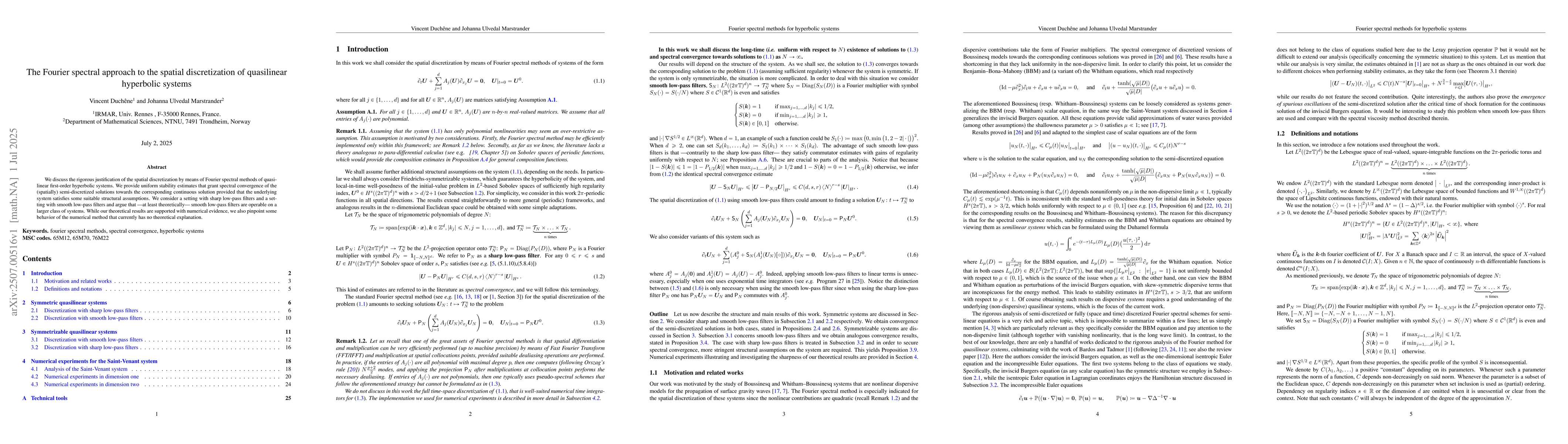 Thumbnail for The Fourier spectral approach to the spatial discretization of
  quasilinear hyperbolic systems