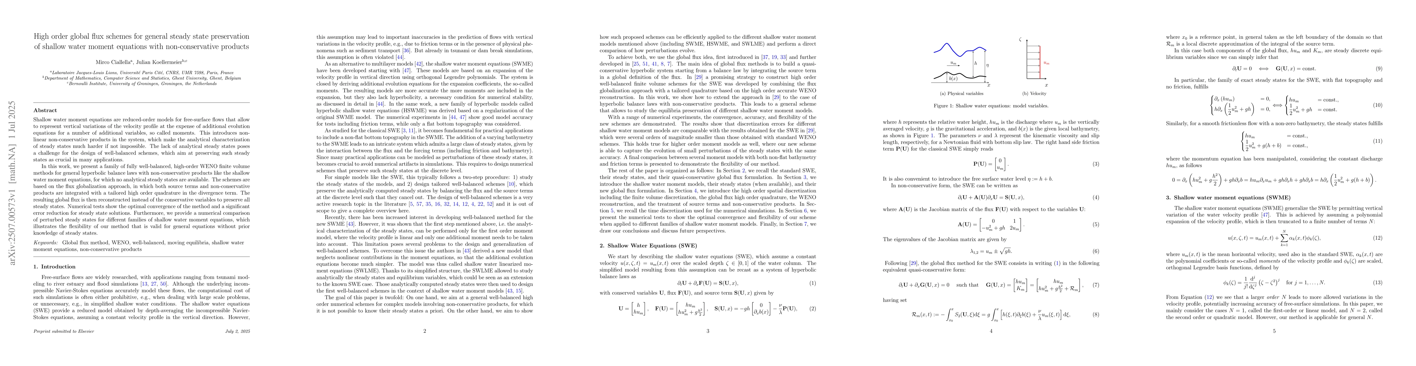 Thumbnail for High order global flux schemes for general steady state preservation of
  shallow water moment equations with non-conservative products