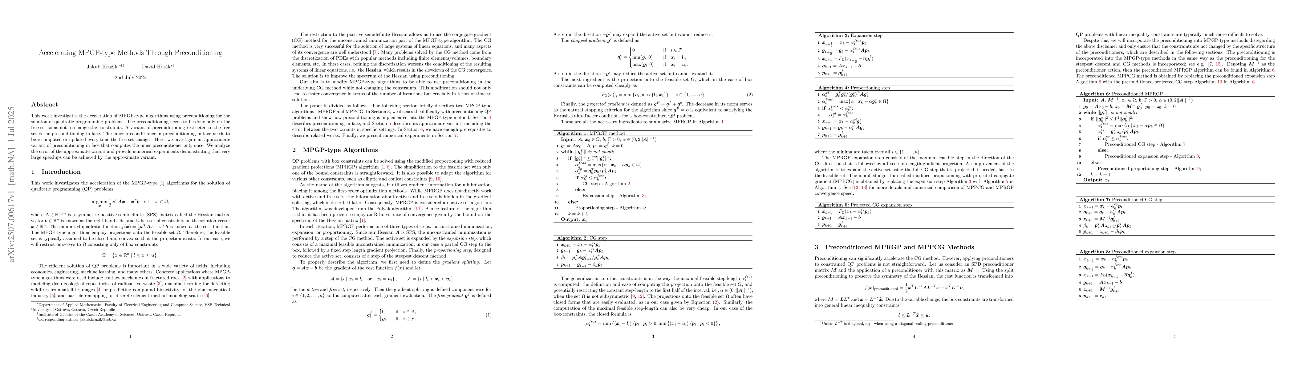 Thumbnail for Accelerating MPGP-type Methods Through Preconditioning