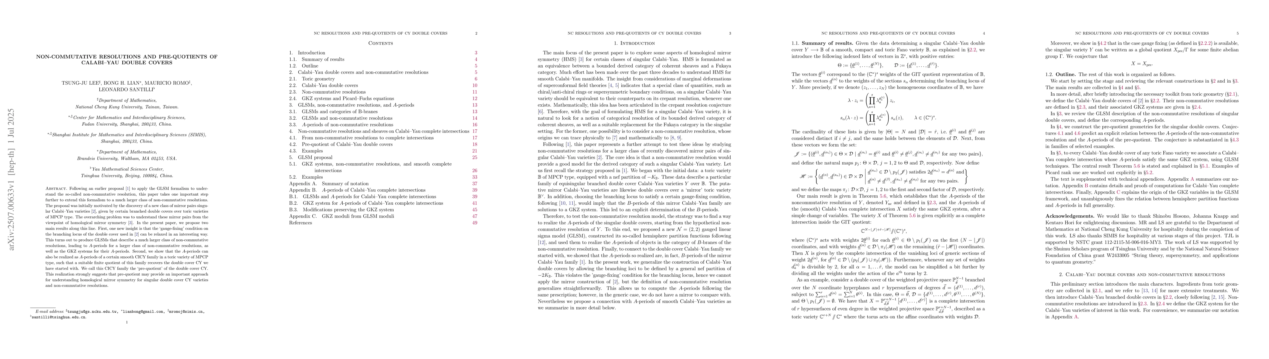Thumbnail for Non-commutative resolutions and pre-quotients of Calabi-Yau double
  covers