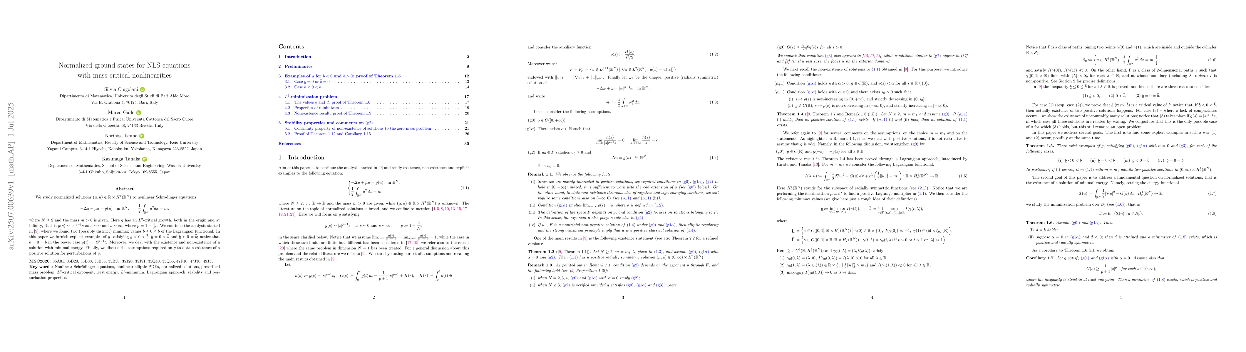 Thumbnail for Normalized ground states for NLS equations with mass critical
  nonlinearities