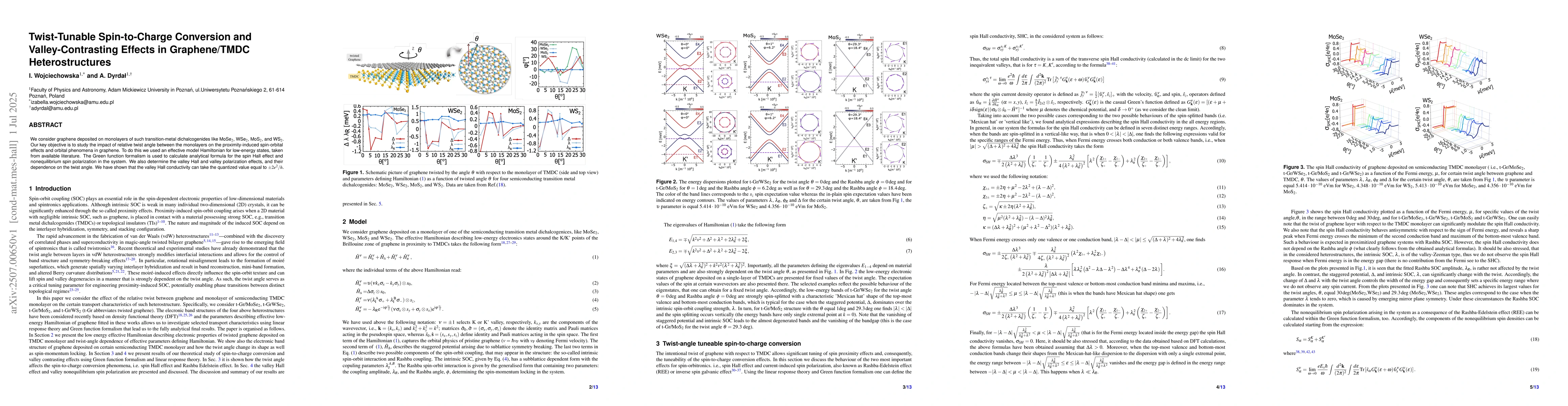 Thumbnail for Twist-Tunable Spin-to-Charge Conversion and Valley-Contrasting Effects
  in Graphene/TMDC Heterostructures