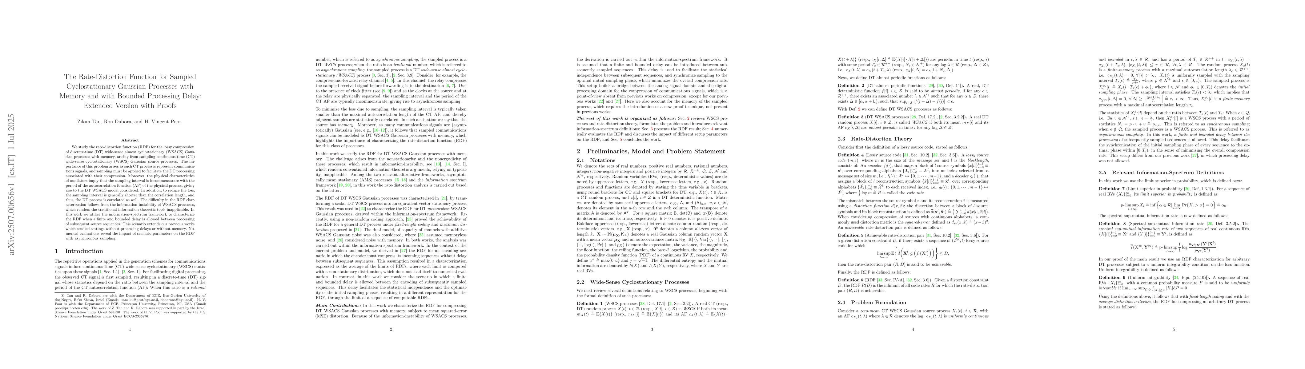 Thumbnail for The Rate-Distortion Function for Sampled Cyclostationary Gaussian
  Processes with Memory and with Bounded Processing Delay: Extended Version
  with Proofs