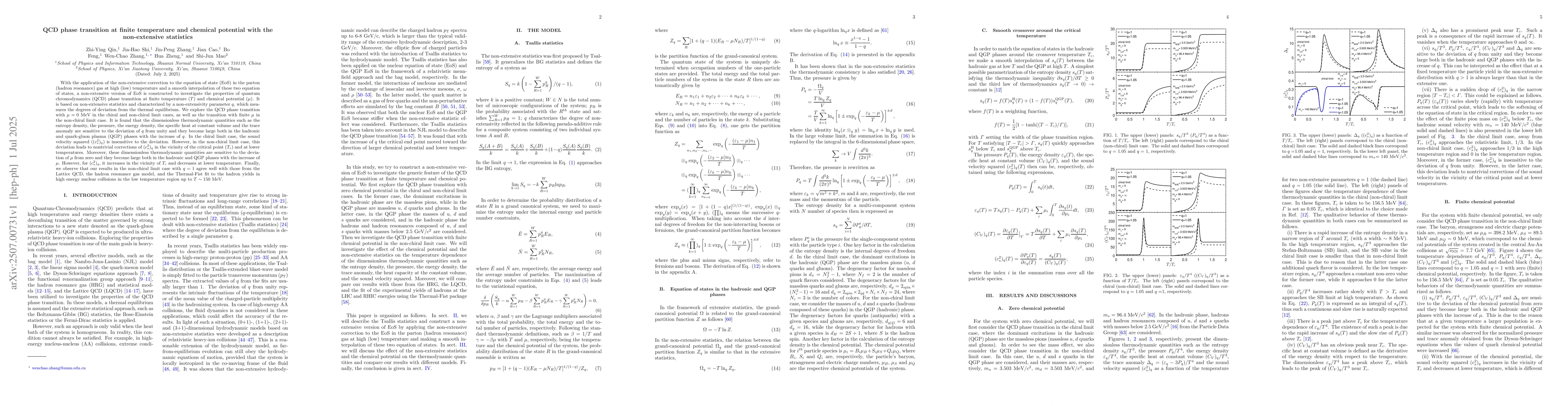 Thumbnail for QCD phase transition at finite temperature and chemical potential with
  the non-extensive statistics