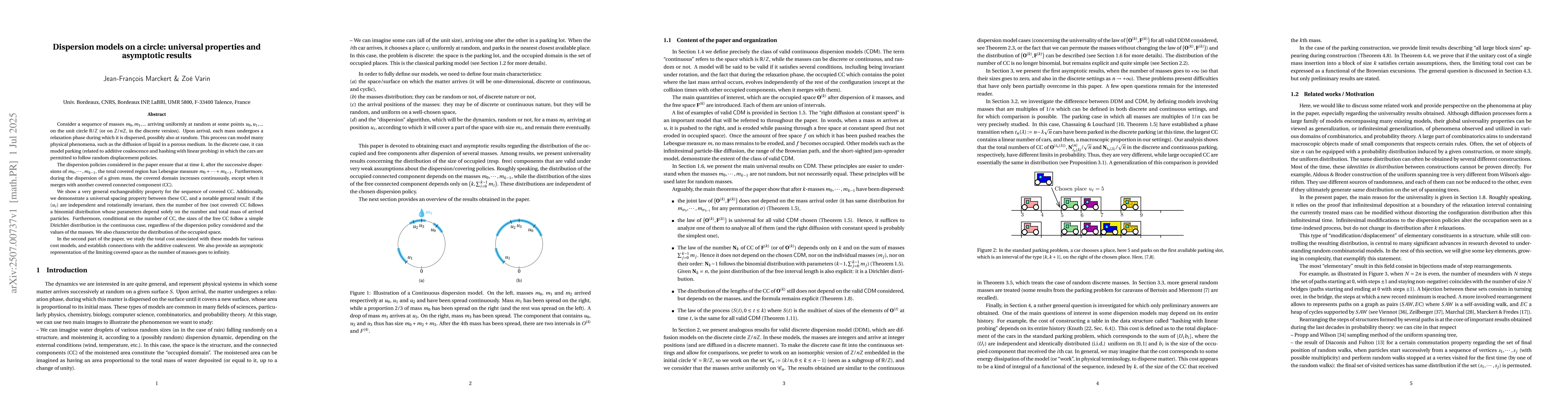 Thumbnail for Dispersion models on a circle: universal properties and asymptotic
  results