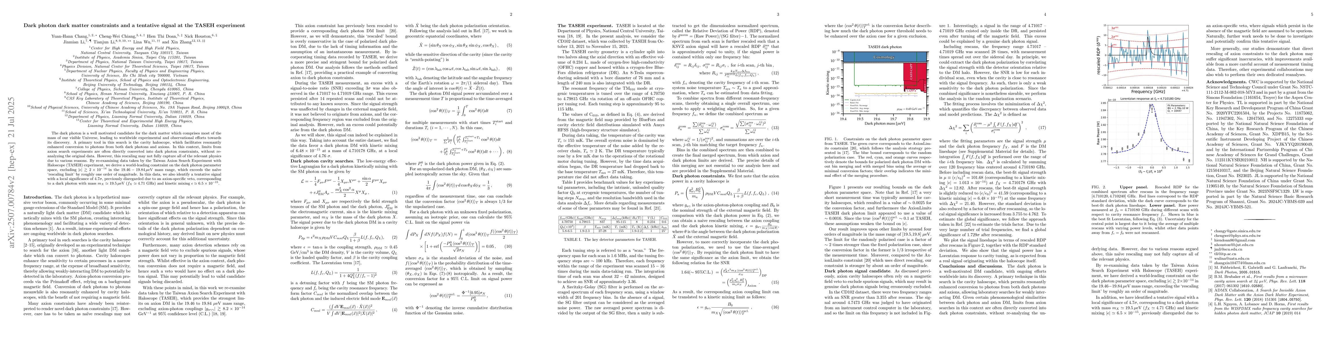 Thumbnail for Dark photon dark matter constraints and a tentative signal at the TASEH
  experiment