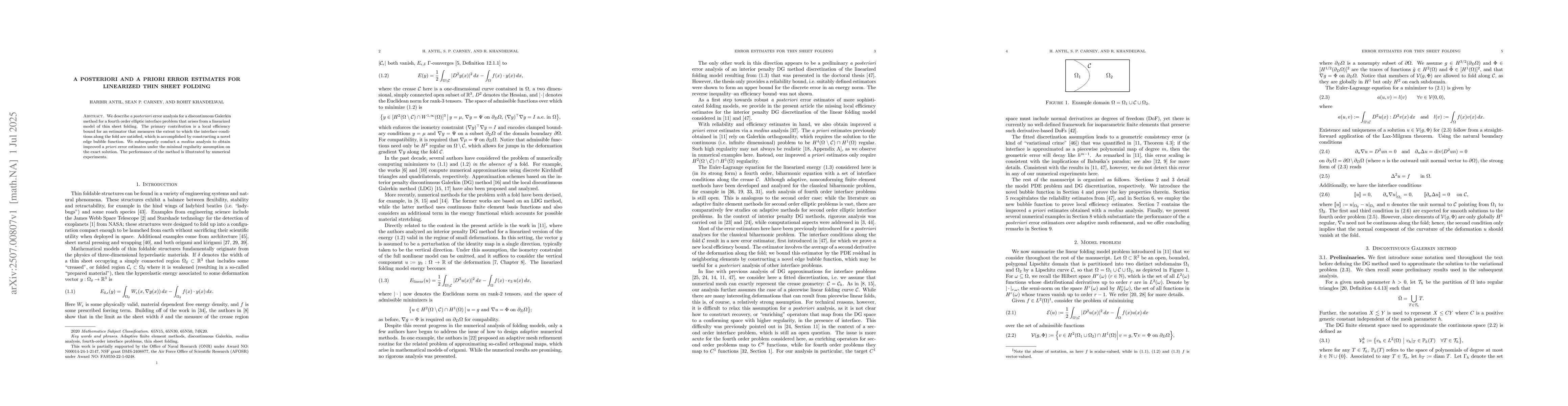 Thumbnail for A posteriori and a priori error estimates for linearized thin sheet
  folding