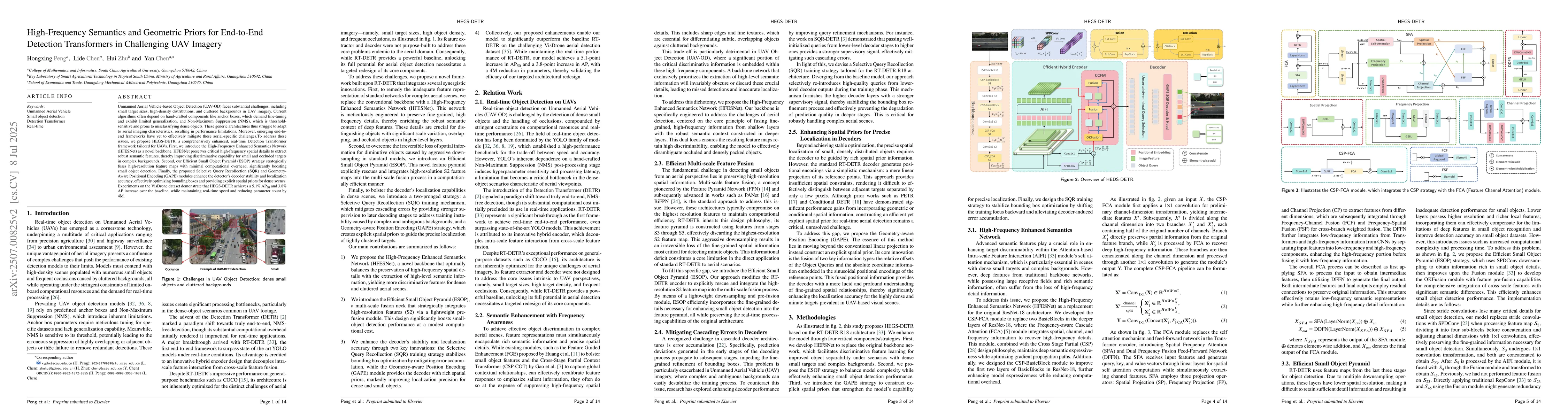 Thumbnail for High-Frequency Semantics and Geometric Priors for End-to-End Detection
  Transformers in Challenging UAV Imagery