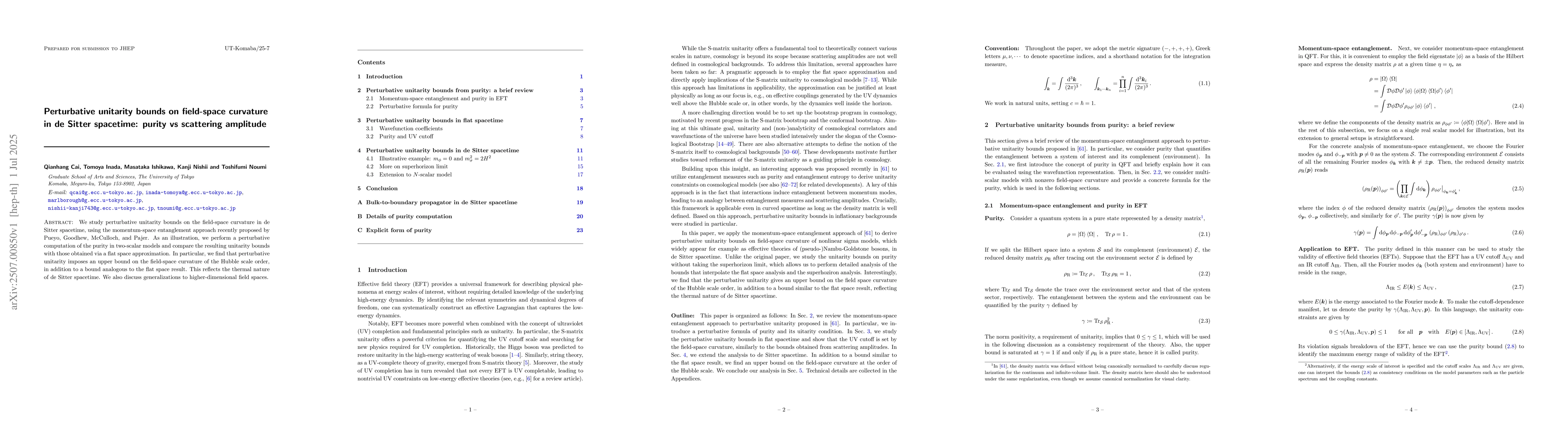 Thumbnail for Perturbative unitarity bounds on field-space curvature in de Sitter
  spacetime: purity vs scattering amplitude