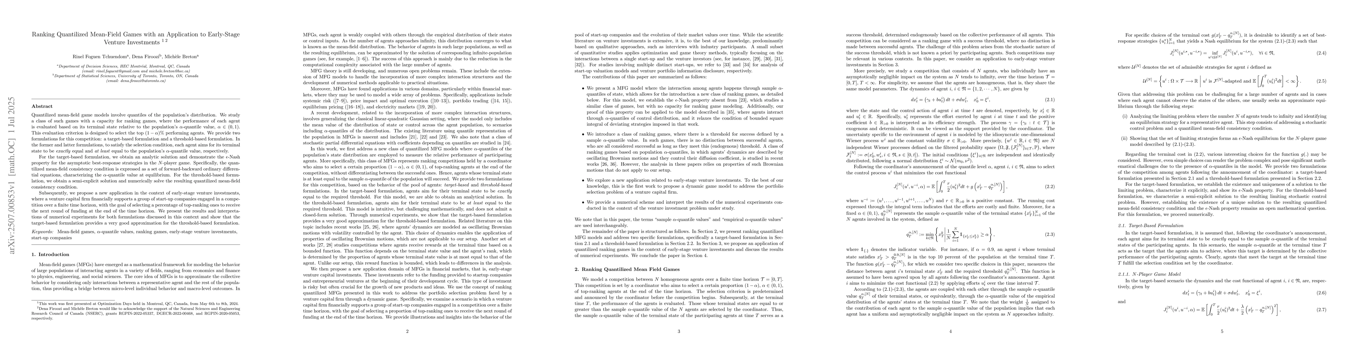 Thumbnail for Ranking Quantilized Mean-Field Games with an Application to Early-Stage
  Venture Investments