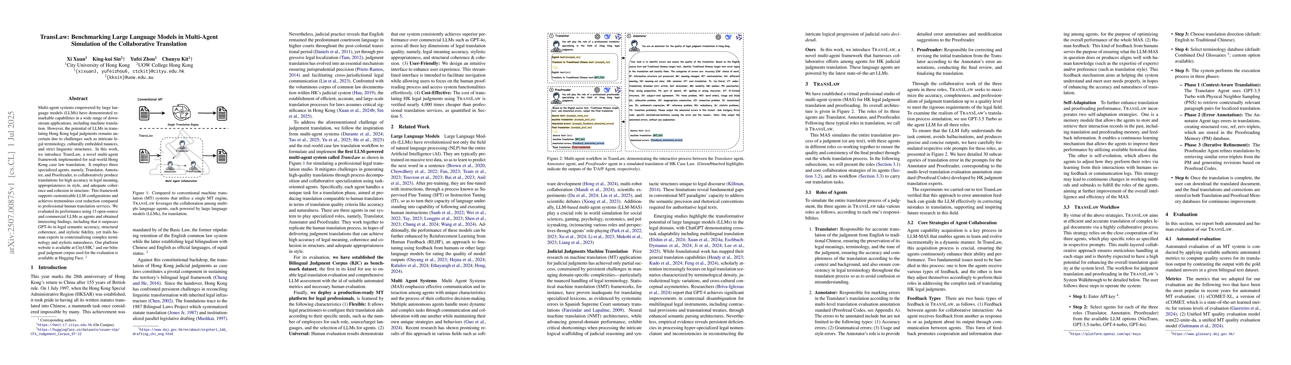 Thumbnail for TransLaw: Benchmarking Large Language Models in Multi-Agent Simulation
  of the Collaborative Translation