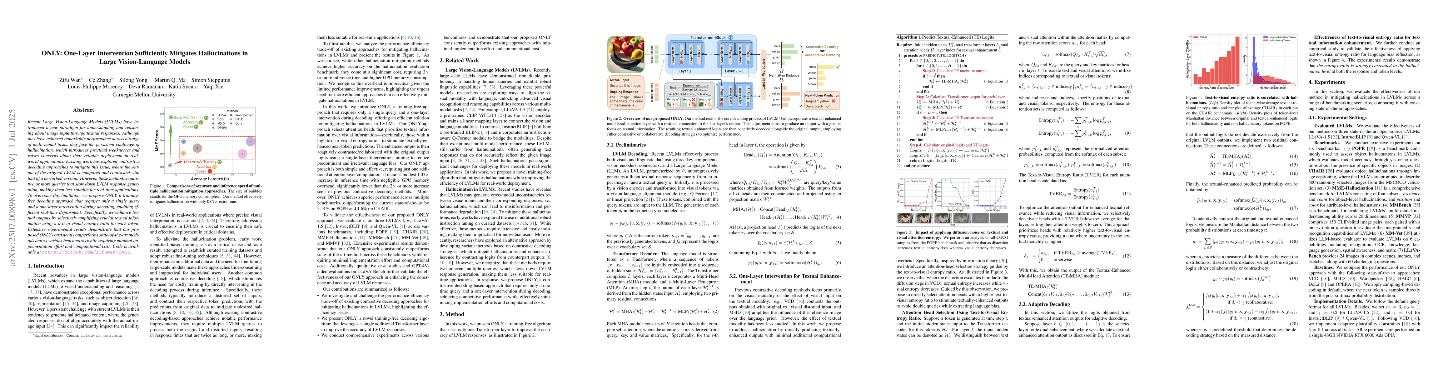 Thumbnail for ONLY: One-Layer Intervention Sufficiently Mitigates Hallucinations in
  Large Vision-Language Models