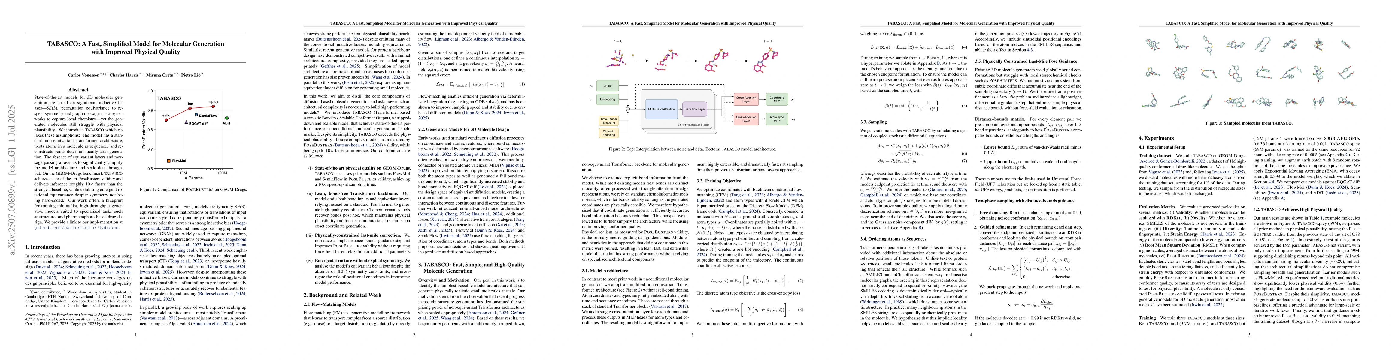 Thumbnail for TABASCO: A Fast, Simplified Model for Molecular Generation with Improved
  Physical Quality