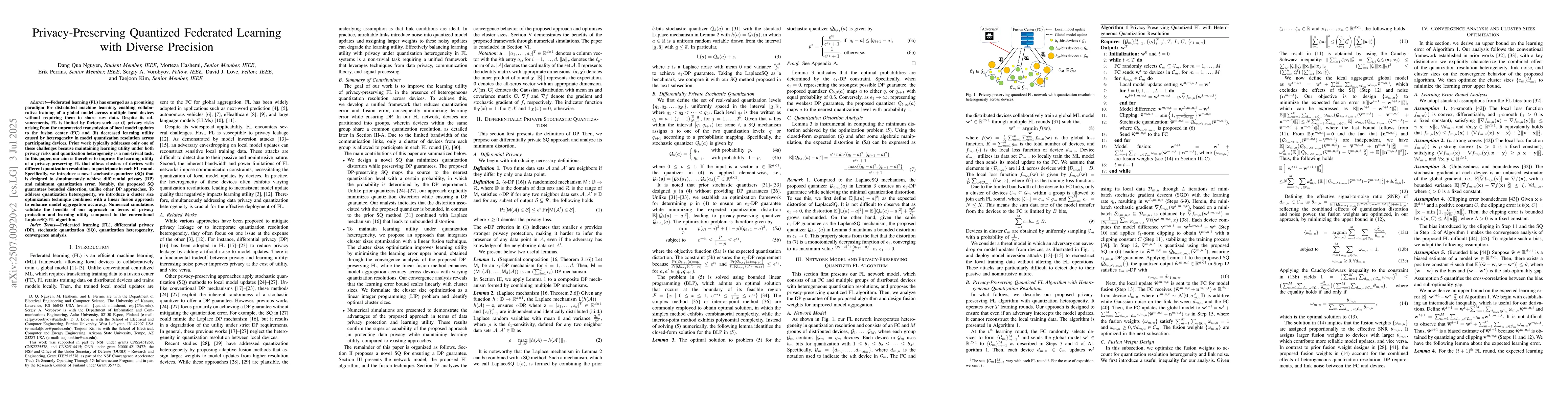 Thumbnail for Privacy-Preserving Quantized Federated Learning with Diverse Precision