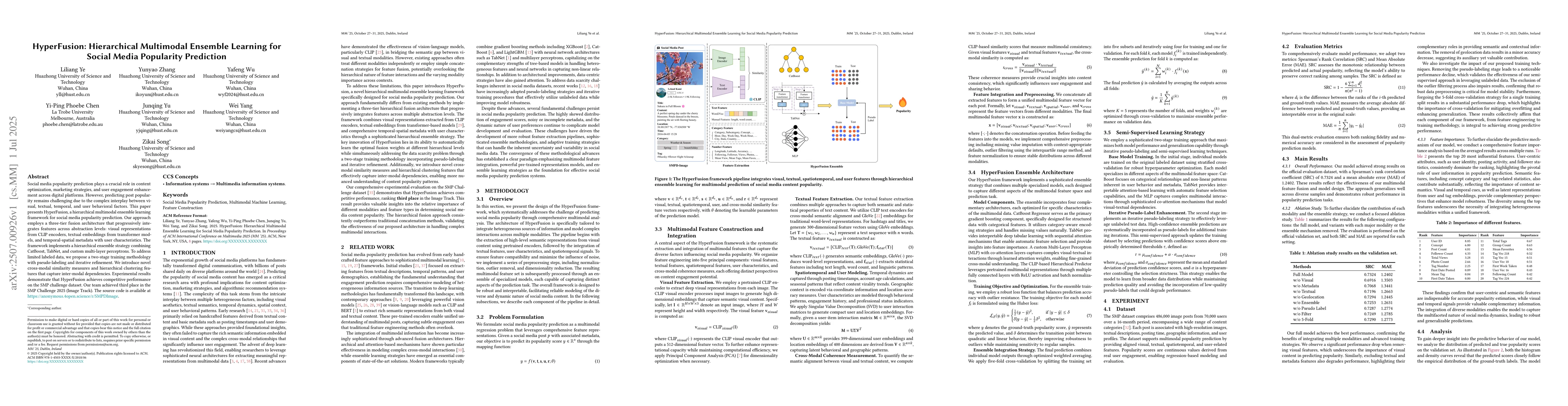Thumbnail for HyperFusion: Hierarchical Multimodal Ensemble Learning for Social Media
  Popularity Prediction