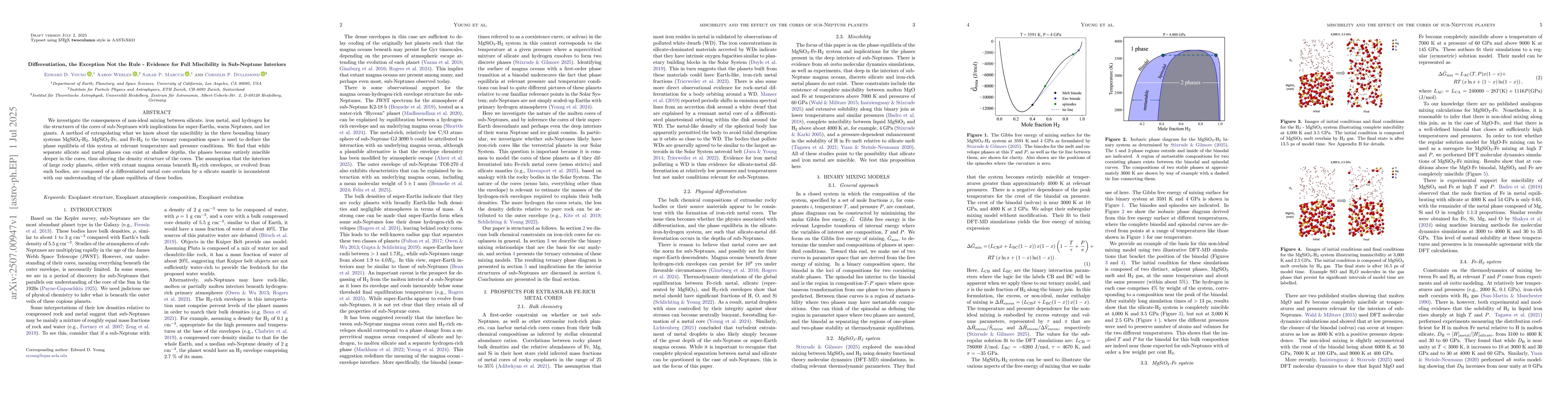 Thumbnail for Differentiation, the exception not the rule -- Evidence for full
  miscibility in sub-Neptune interiors
