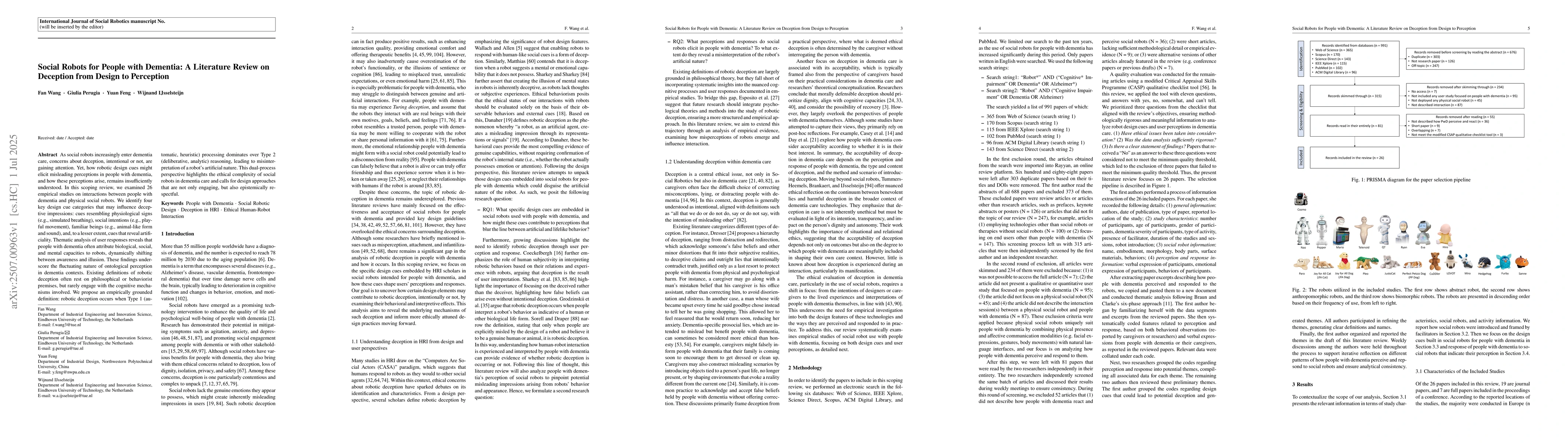 Thumbnail for Social Robots for People with Dementia: A Literature Review on Deception
  from Design to Perception