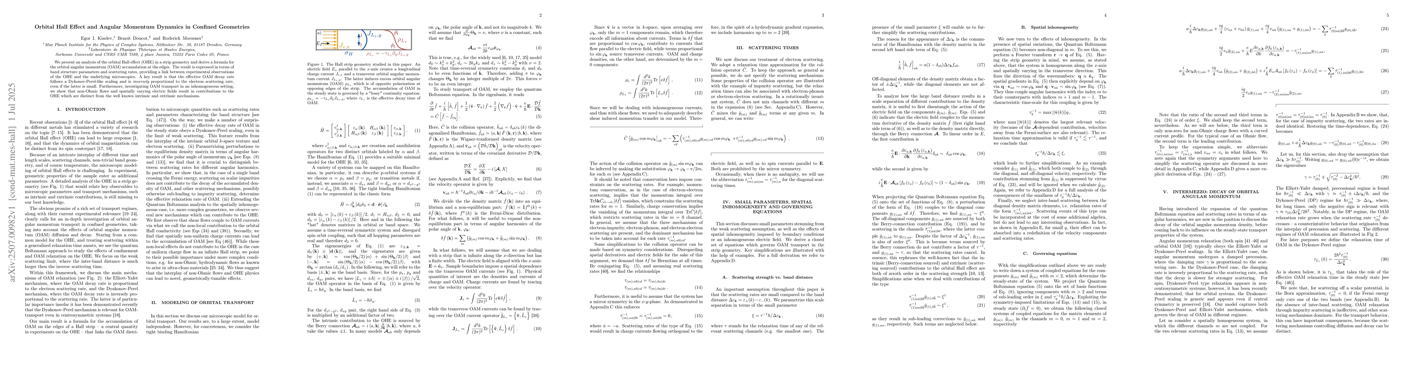 Thumbnail for Orbital Hall Effect and Angular Momentum Dynamics in Confined Geometries