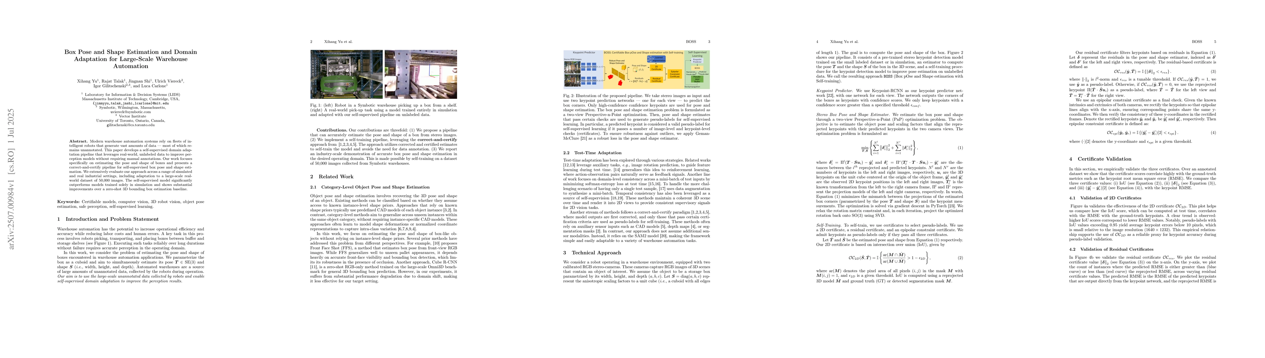 Thumbnail for Box Pose and Shape Estimation and Domain Adaptation for Large-Scale
  Warehouse Automation