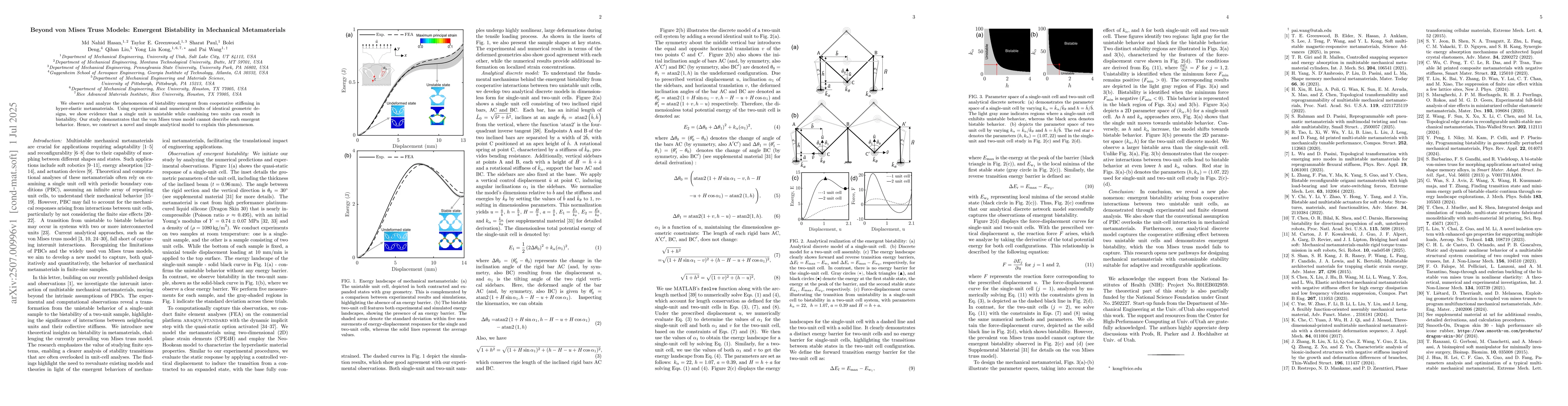 Thumbnail for Beyond von Mises Truss Models: Emergent Bistability in Mechanical
  Metamaterials