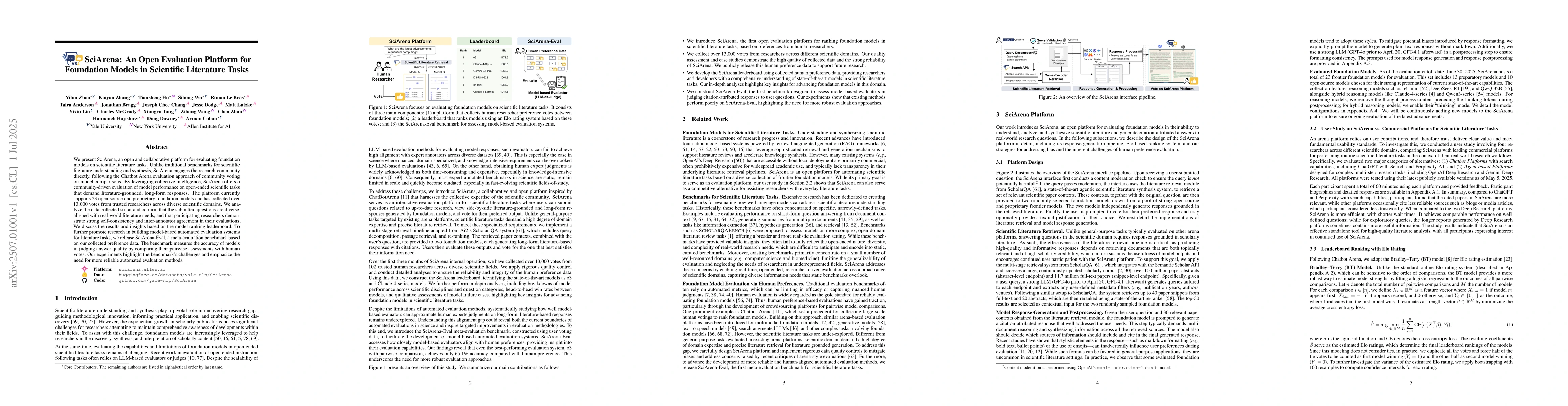 Thumbnail for SciArena: An Open Evaluation Platform for Foundation Models in
  Scientific Literature Tasks