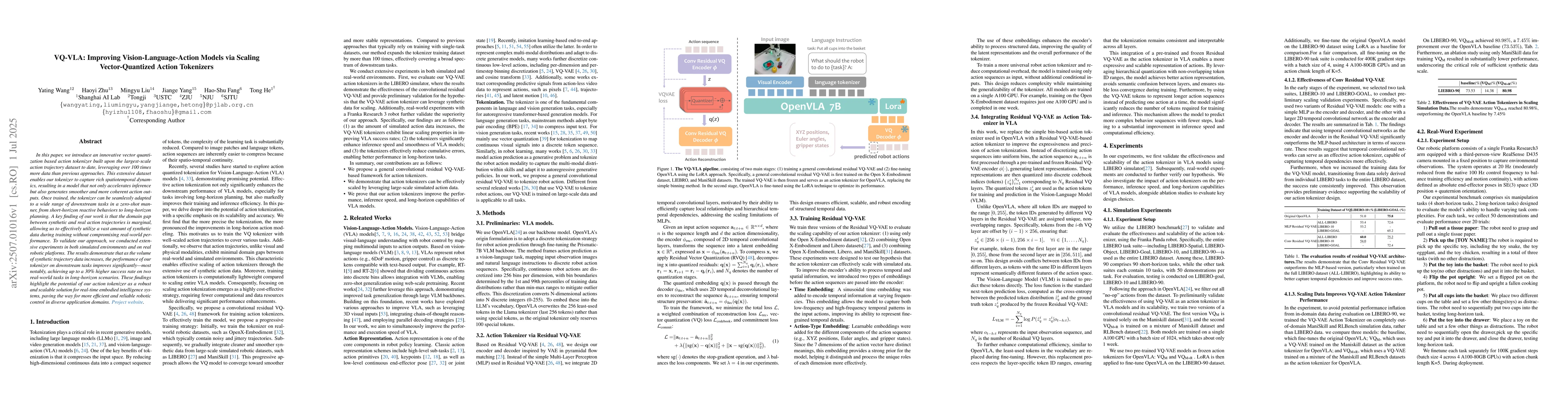 Thumbnail for VQ-VLA: Improving Vision-Language-Action Models via Scaling
  Vector-Quantized Action Tokenizers