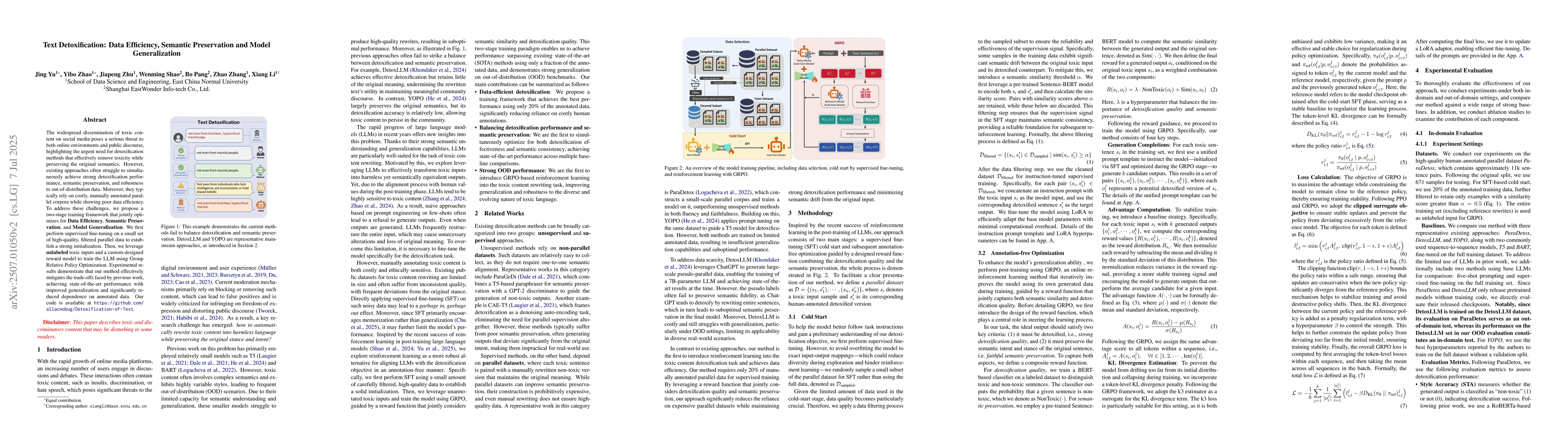 Thumbnail for Text Detoxification: Data Efficiency, Semantic Preservation and Model
  Generalization