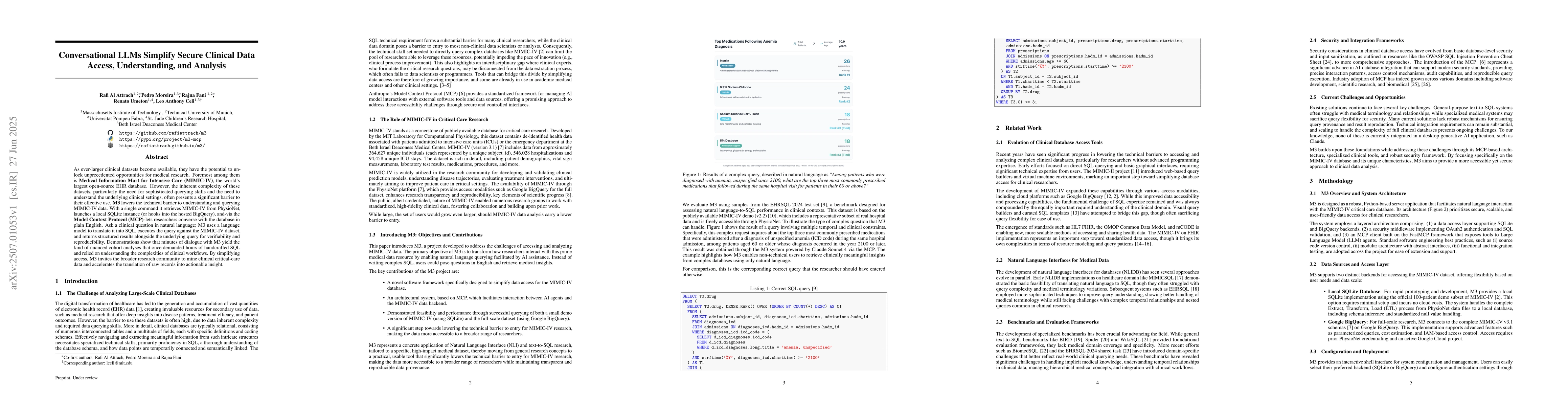Thumbnail for Conversational LLMs Simplify Secure Clinical Data Access, Understanding,
  and Analysis