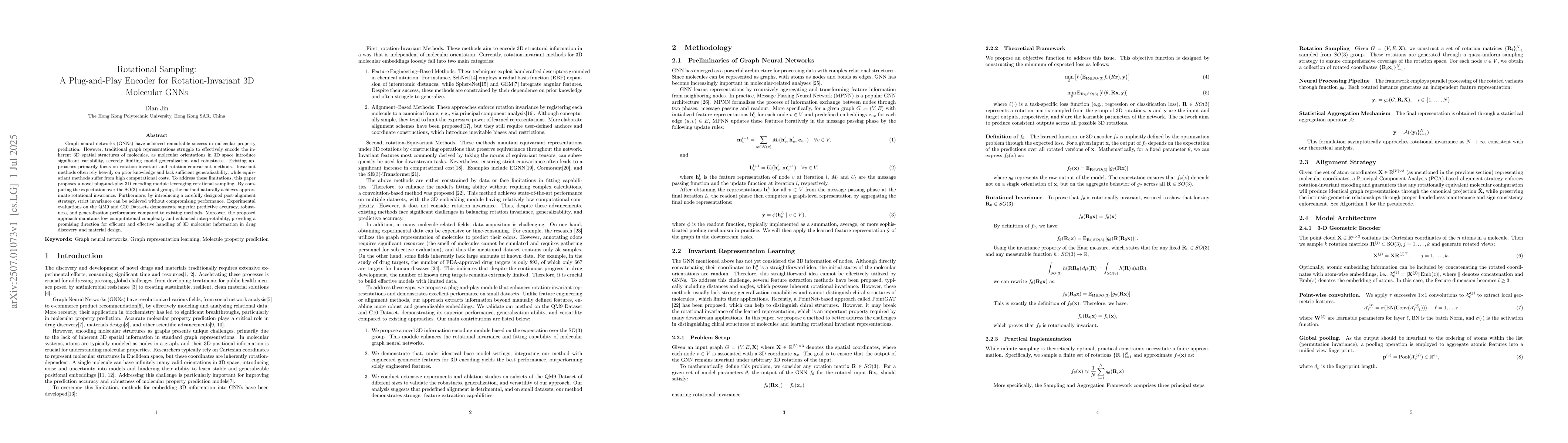 Thumbnail for Rotational Sampling: A Plug-and-Play Encoder for Rotation-Invariant 3D
  Molecular GNNs