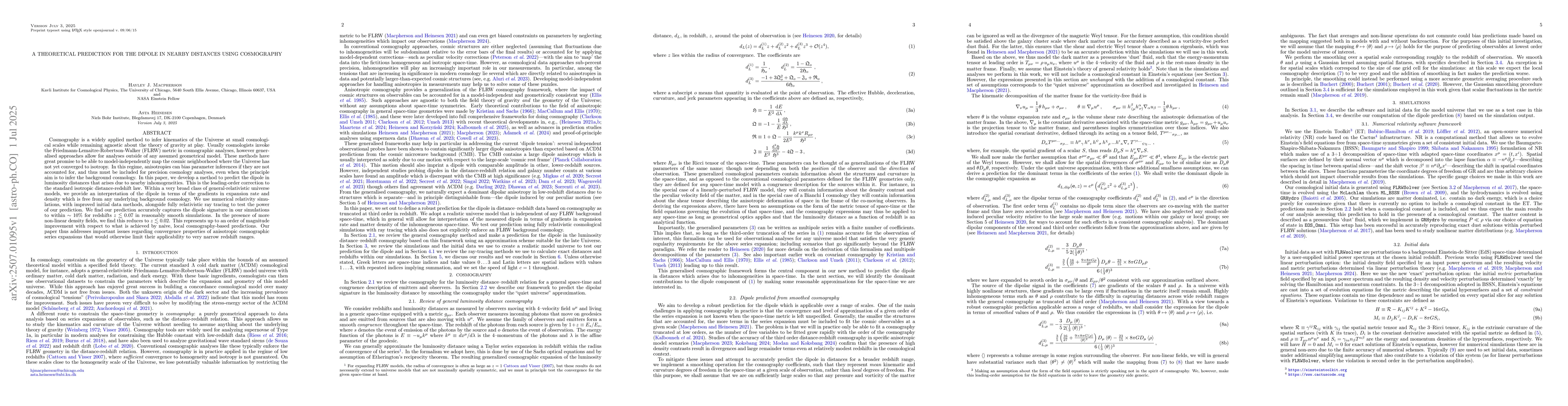Thumbnail for A theoretical prediction for the dipole in nearby distances using
  cosmography