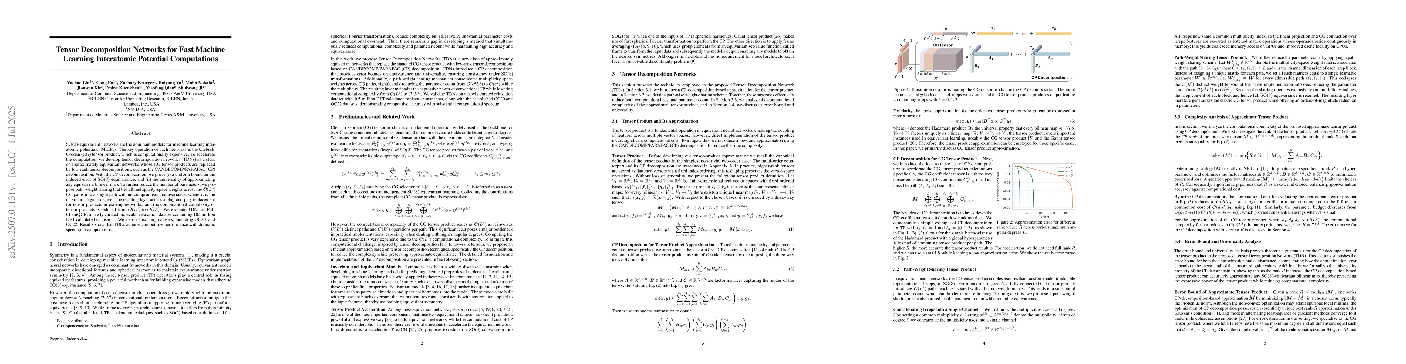 Thumbnail for Tensor Decomposition Networks for Fast Machine Learning Interatomic
  Potential Computations