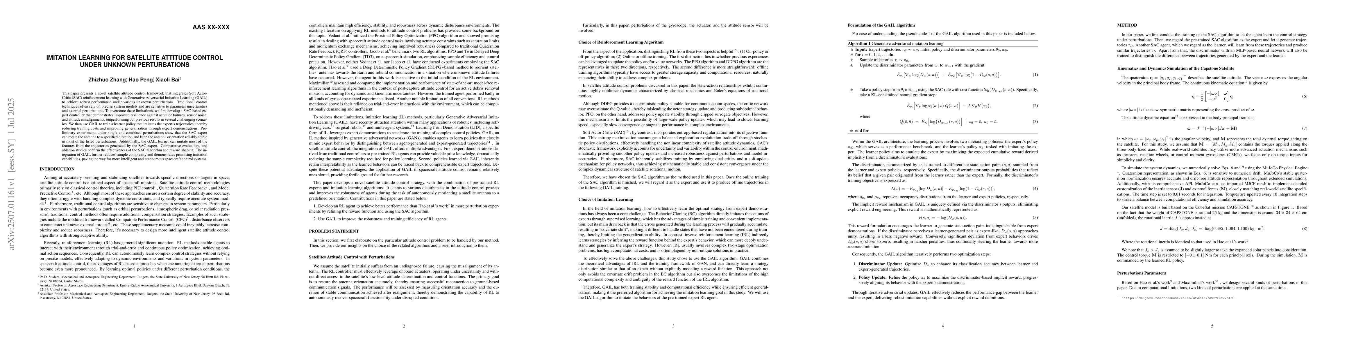 Thumbnail for Imitation Learning for Satellite Attitude Control under Unknown
  Perturbations