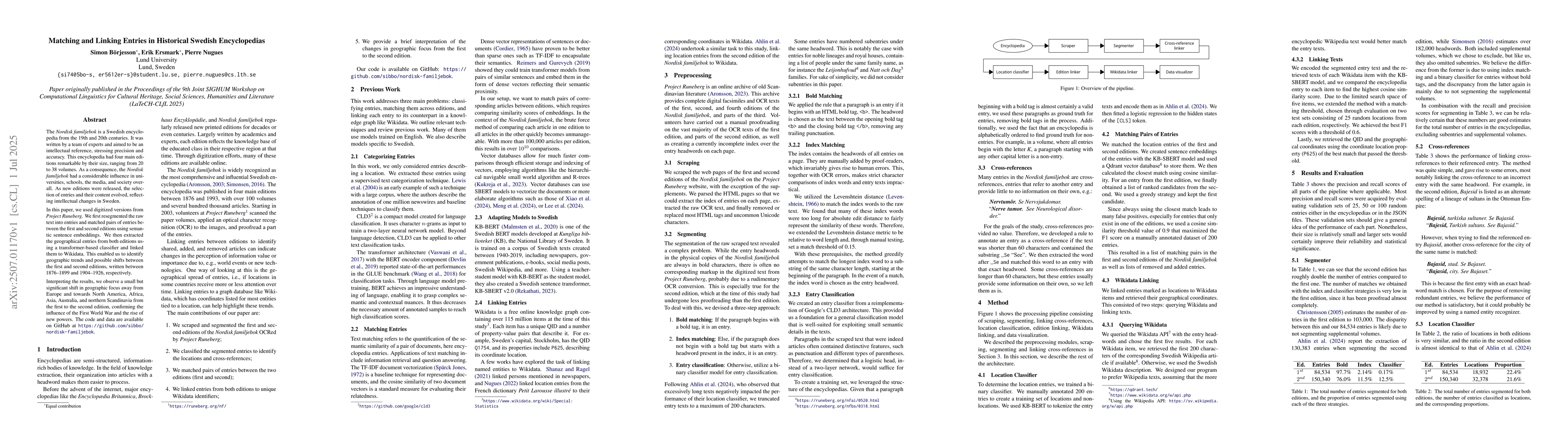 Thumbnail for Matching and Linking Entries in Historical Swedish Encyclopedias